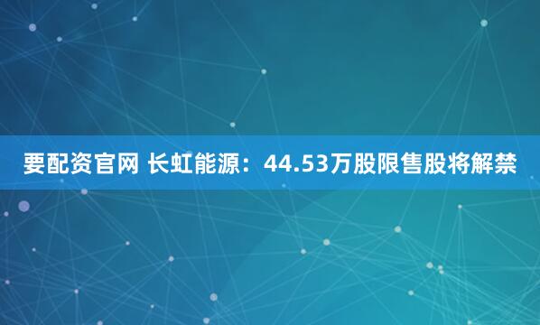 要配资官网 长虹能源：44.53万股限售股将解禁